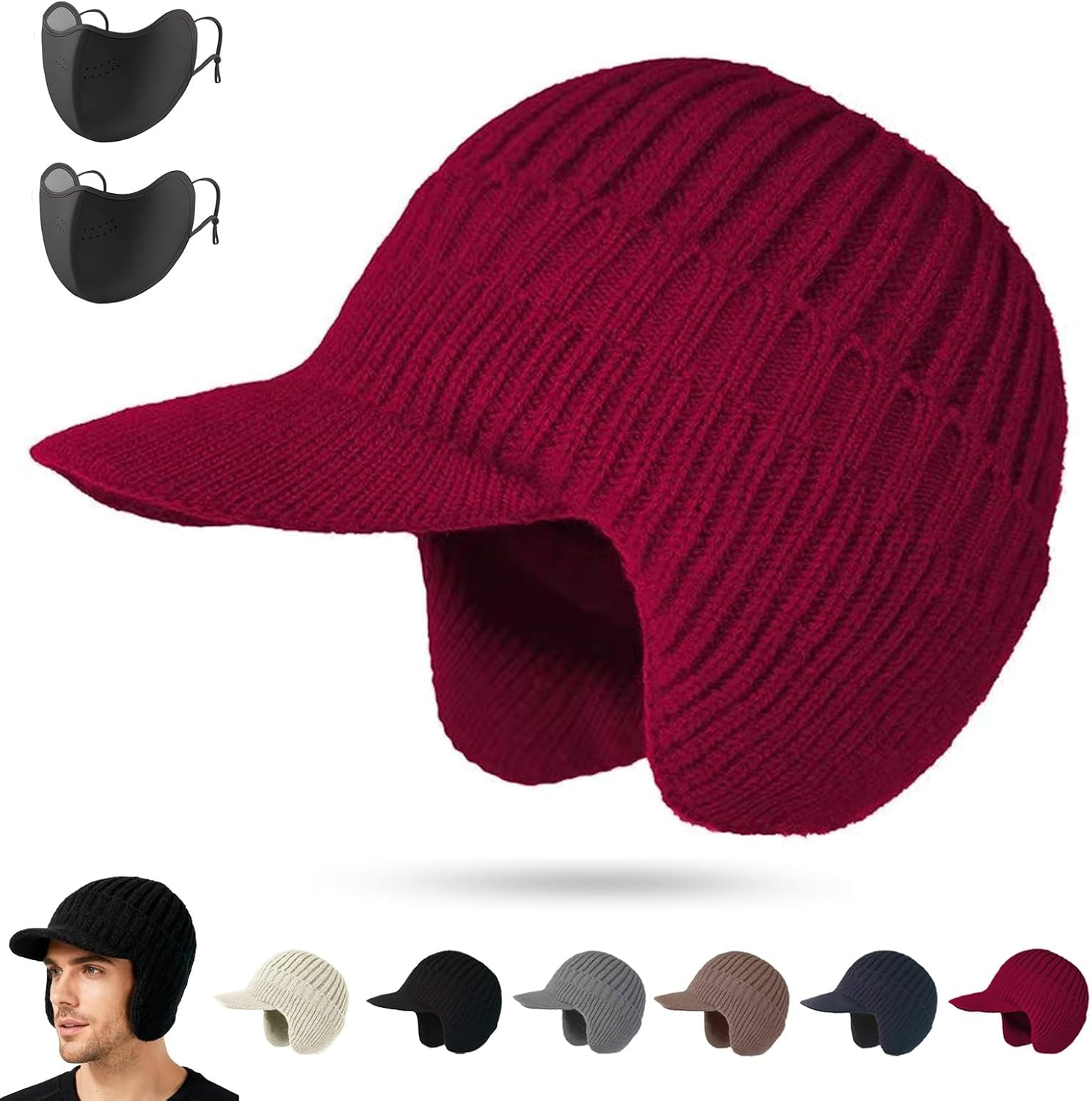 LAPQEND Cozy Head Beanie, 2026 New Winter Beanies Hat with Brim Ear Flaps, Warm Fleece Lined Knit Hat Unisex - Black image number 3