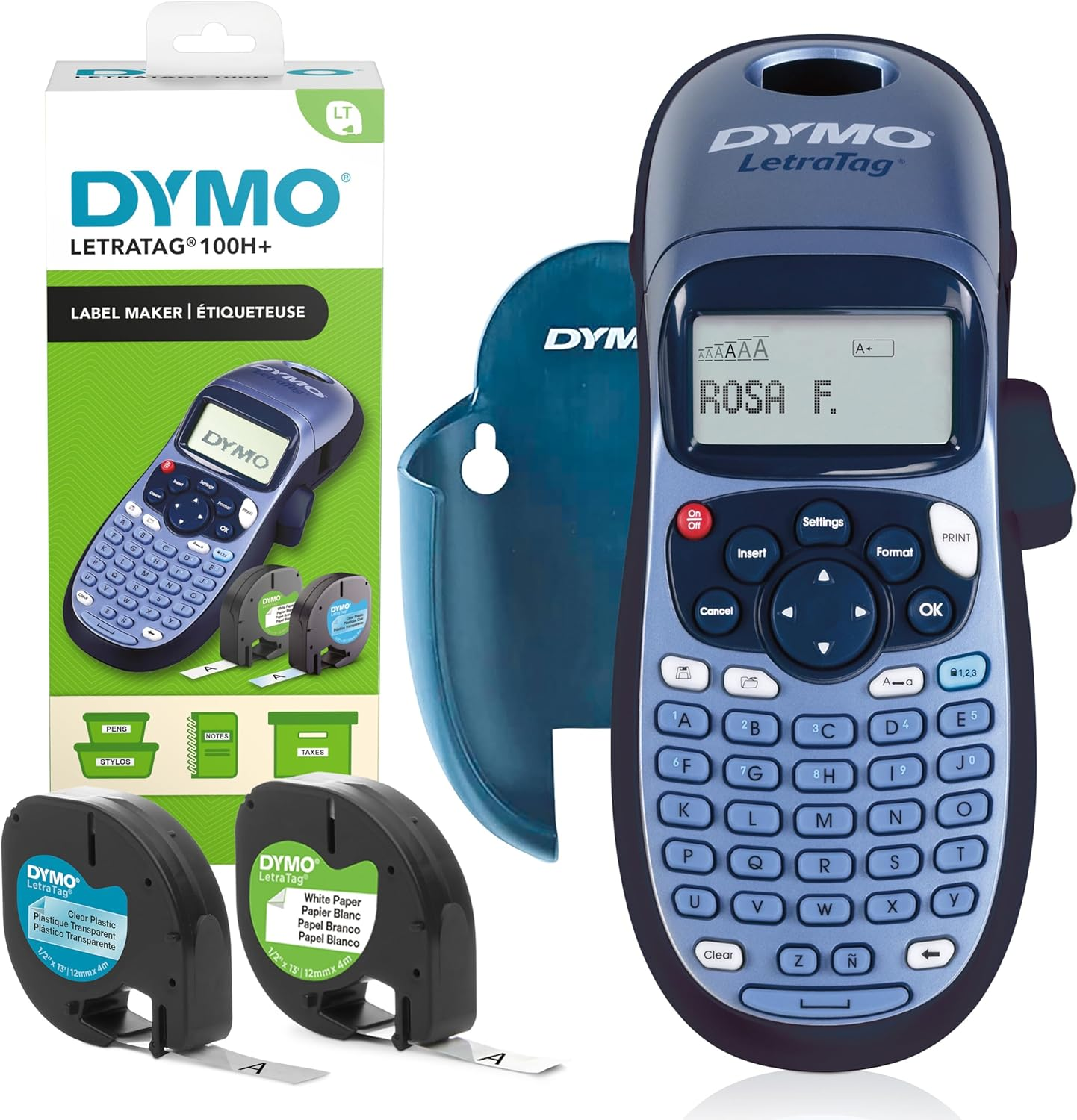 DYMO Letratag LT-100H+ Labelling Device Handheld Device with Holder, Portable Label Printer with ABC Keyboard, with Paper and Transparent Plastic Labels, Ideal for Office and Home image number 1