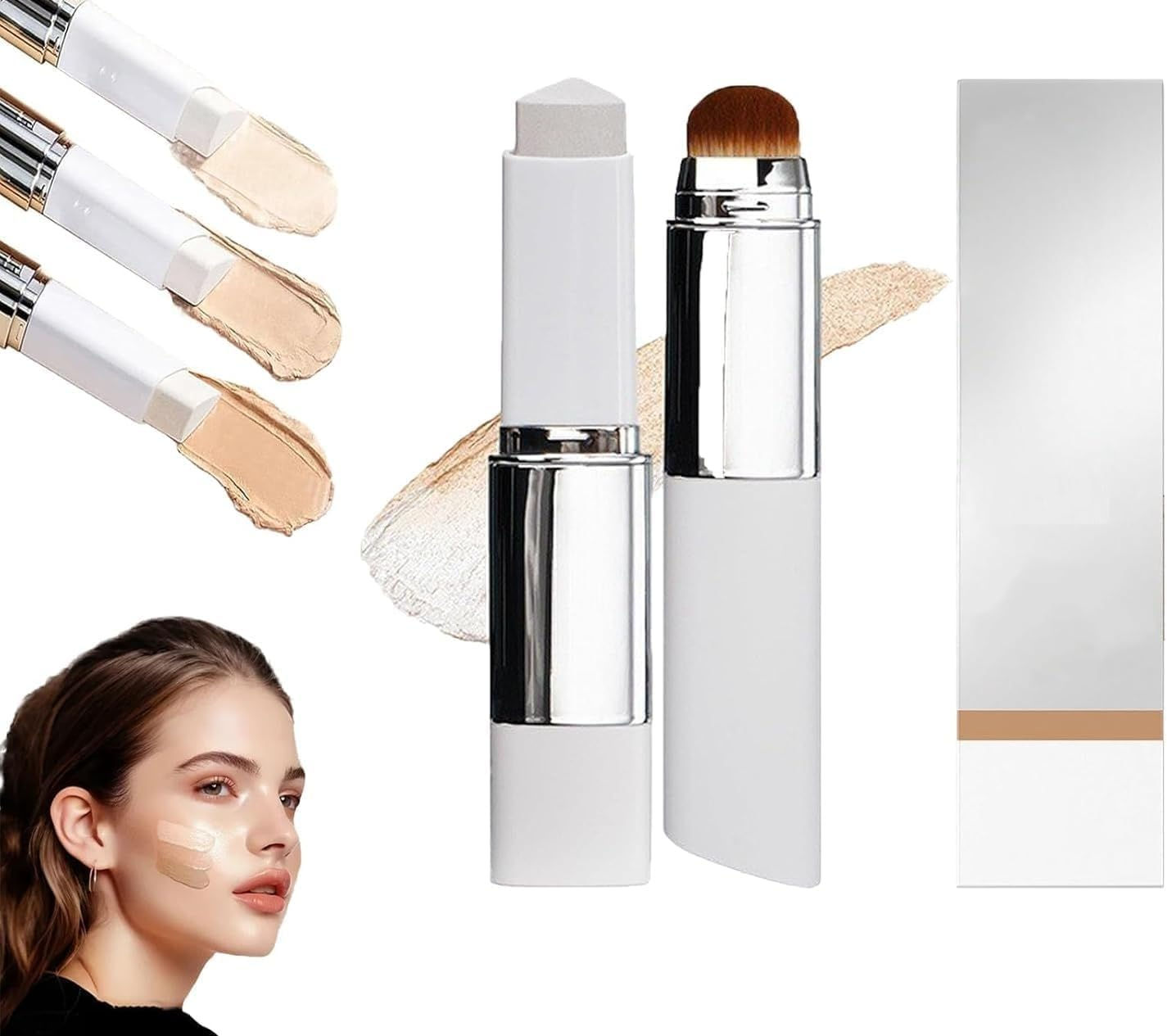 BLANC Cover Cream Stick V - Korean Color, Changing Foundation with Detachable Brush - Full to Medium Coverage Base Makeup (Natural)