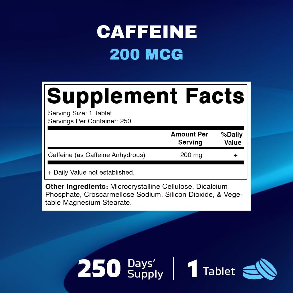 Vitamatic Caffeine Pills 200Mg per Serving, 250 Vegetarian Tablets image number 3