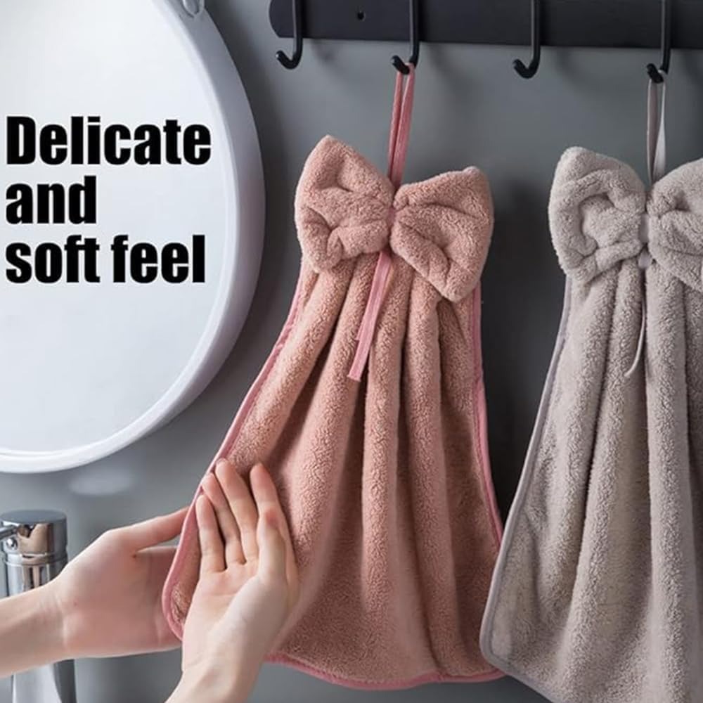 4Pcs Bowknot Hanging Hand Dry Towels,Microfiber Coral Velvet Hanging,Absorbent Super Soft Cute Towels for Kitchen Bathroom image number 2