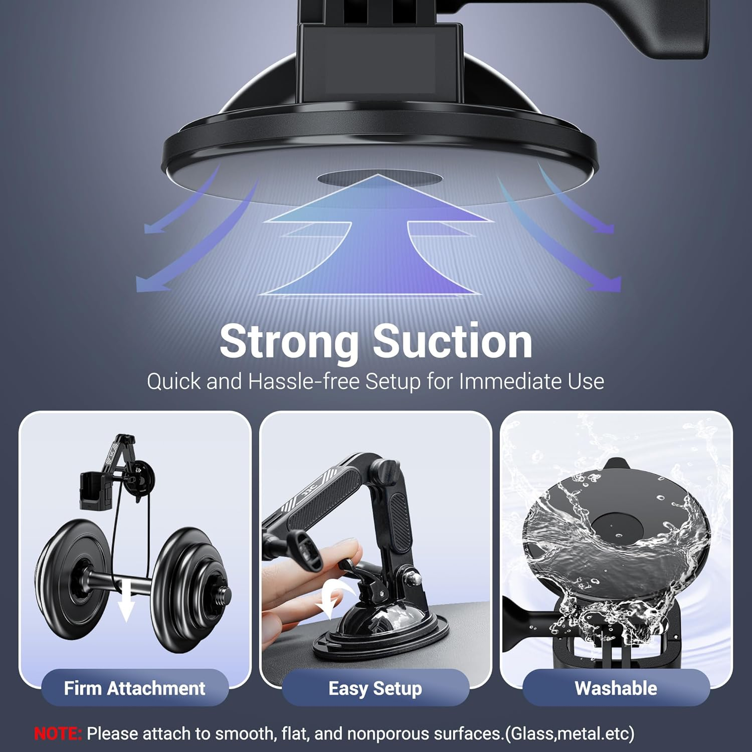 Pocket 3 Suction Cup Mount,Car Windshield Window Dash Holder with 2 Detachable Expansion Arms for Osmo Pocket 3 Action 5 Pro 4 3 Hero 13 12 11 10 9 8 Insta 360 X5 X4 X3 Ace Pro Car Mount Accessories image number 3