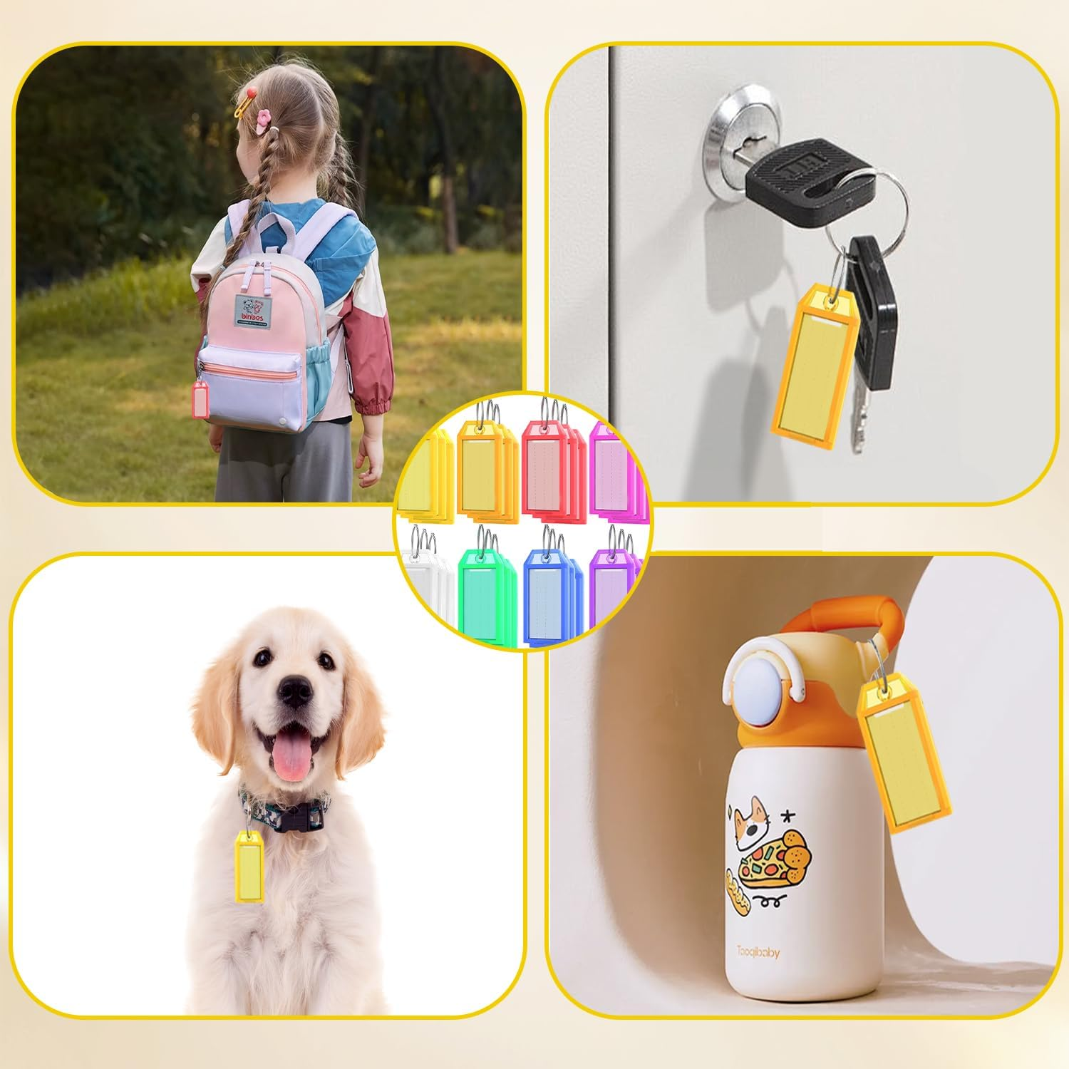 Funcyboo 96 PCS Key Tags Plastic Key Labels Tags with Split Ring Label Window Waterproof Key Label Suitable for Keys Backpacks Luggage Wallet(8 Colors) image number 1