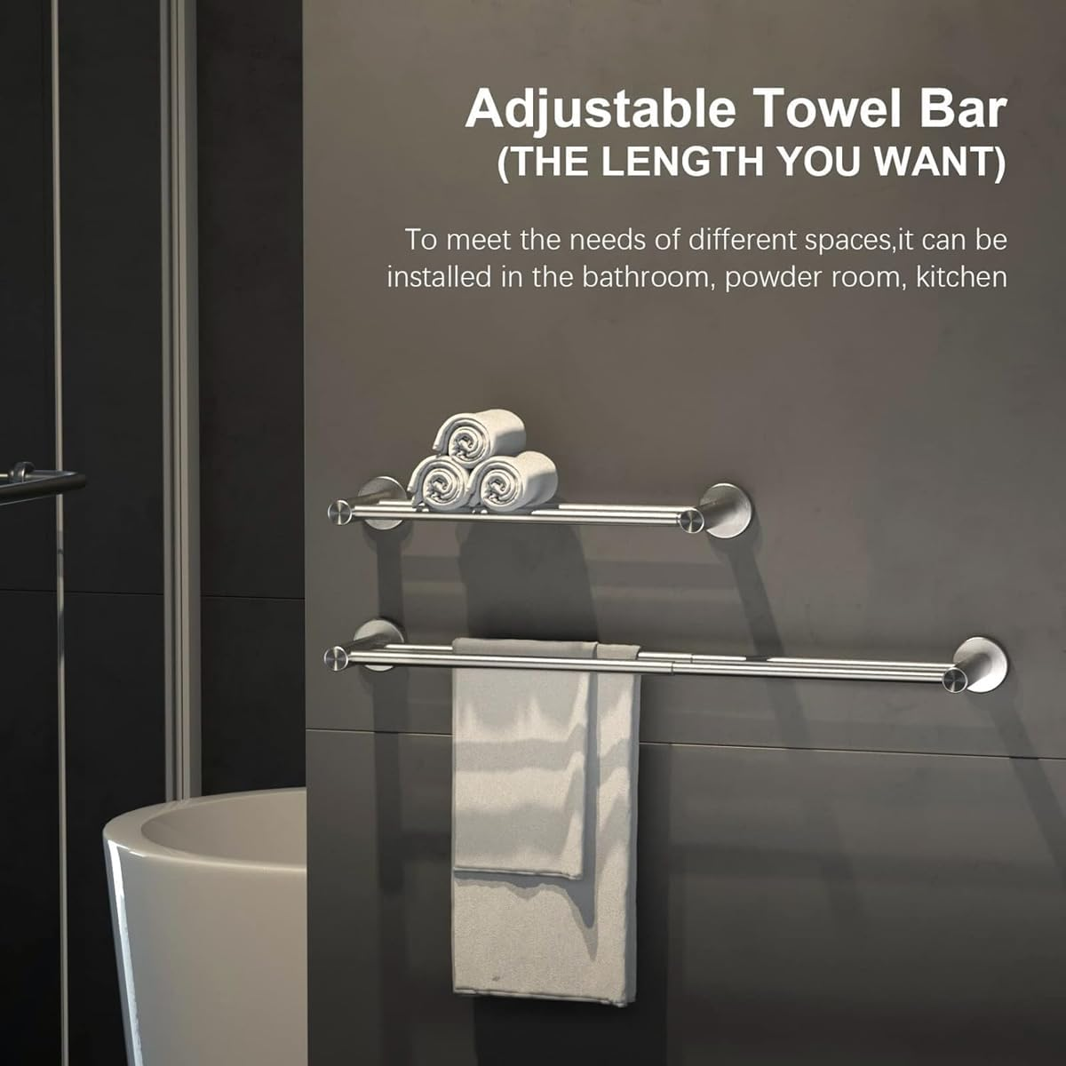 Frafuo Adjustable 40 to 70 Cm Double Bath Towel Bar for Bathroom SUS304 Stainless Steel Towel Holder-Wall Mount with Screws Towel Bar-Retractable Towel Bar Rod Rack Hotel Style(Polish) image number 1