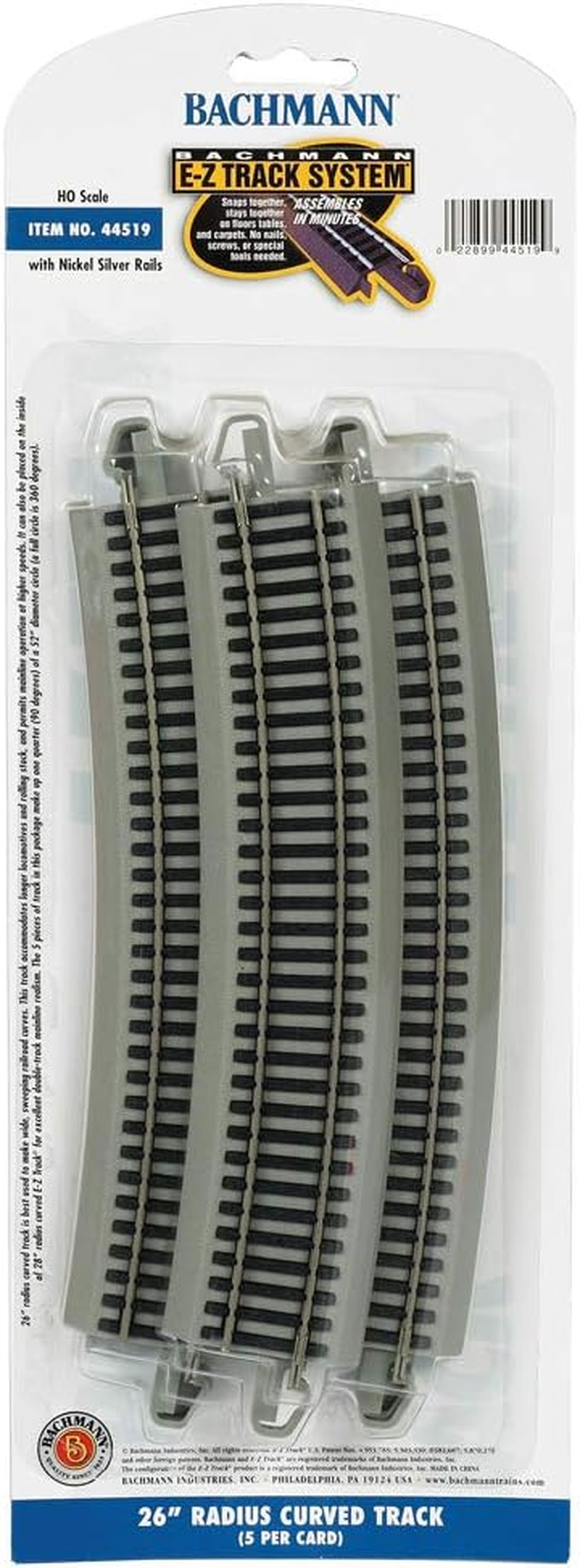 Bachmann Trains - Snap-Fit E-Z Track 26&rdquo; Radius Curved Track (5/Card) - Nickel Silver Rail with Gray Roadbed - HO Scale image number 2