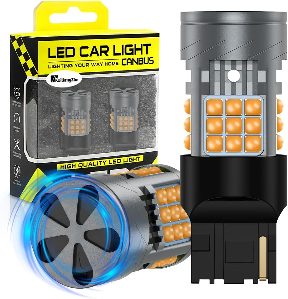 Kaidengzhe 7440 LED Bulb Amber, 12V T20 Turn Signal Lights anti Hyper Flash, 24V W21W 7440 T20 LED Bulb Yellow with Cooling Fan Replacement for Car Truck RV Van Front and Rear Position Light, 2PCS image number 5