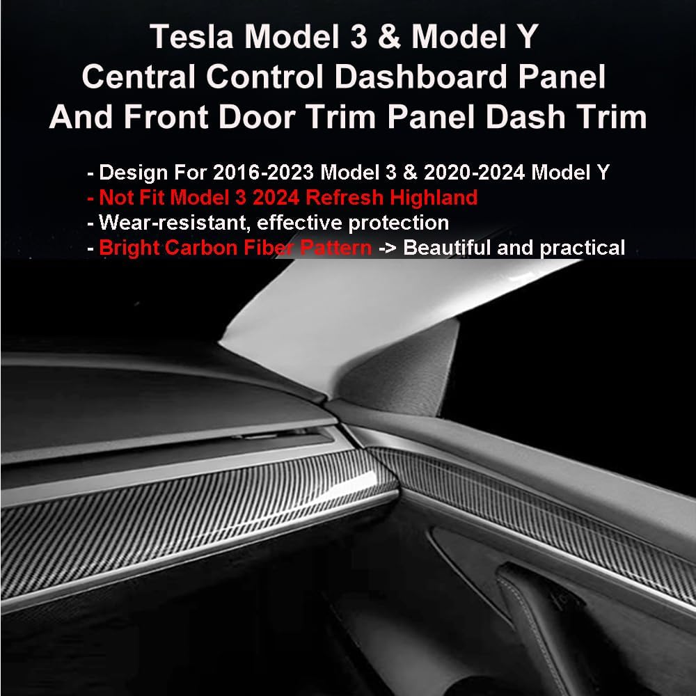 Starytbl Segment Center Control Dashboard Panel & Front Door Trim Wrap Cover for 2021-2023 Model 3 and 2020-2024 Model Y, Not Fit 2024 Model 3 Refresh Highland (Bright Carbon Fiber Pattern)