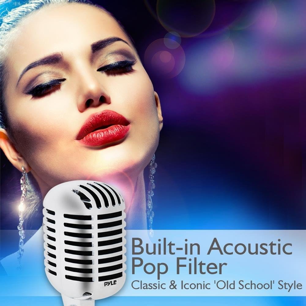 Pyle PDMICR42SL Classic Retro Vintage Style Dynamic Vocal Microphone with 15Ft XLR Cable (Silver) - Red image number 6