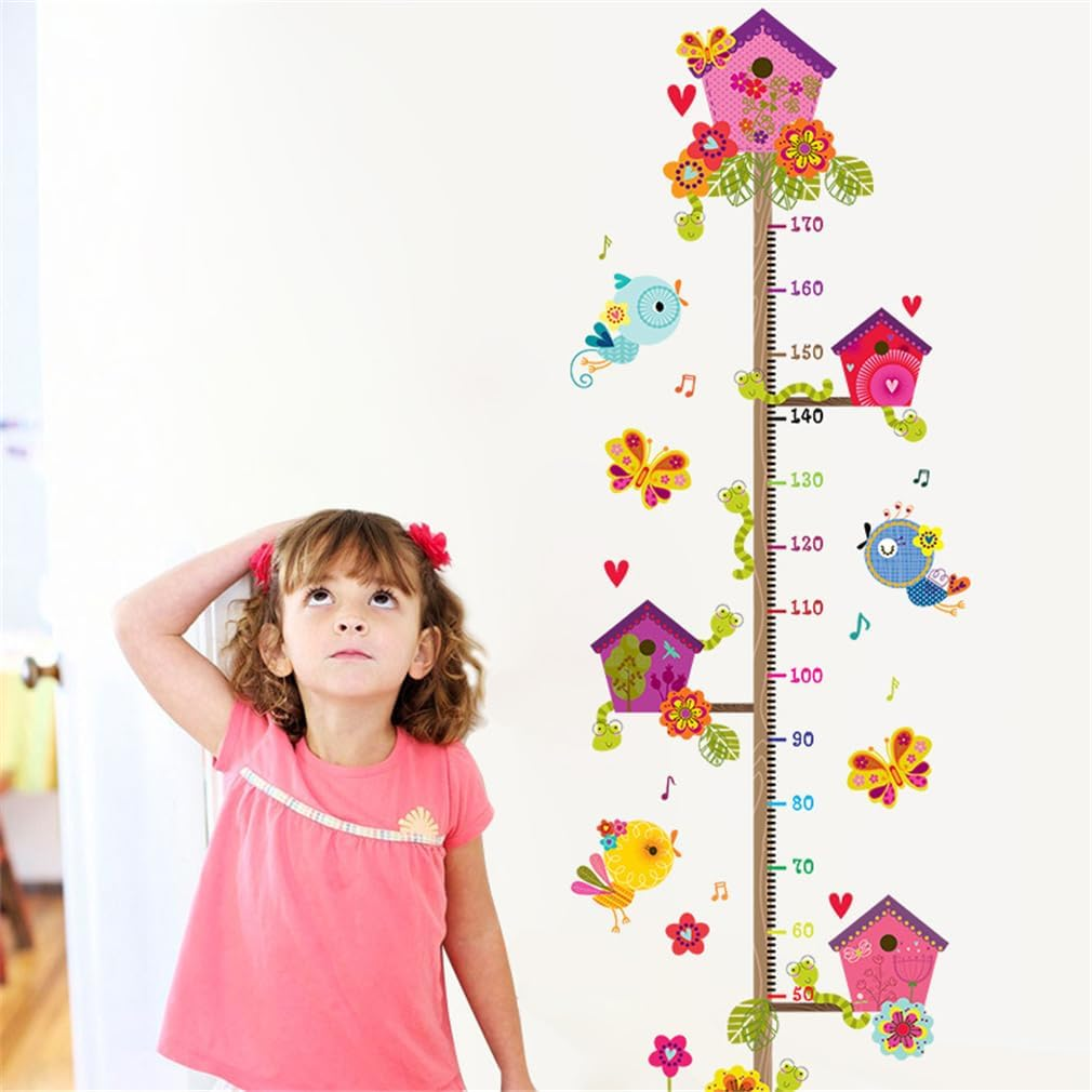 Height Growth Chart Stickers for Kids, Cute Tree Birds Butterflies Cartoon Wall Stickers, Height Measurement Wall Decals Art Decoration for Baby Boys Girls Kids Bedroom Living Room Nursery Playroom image number 4