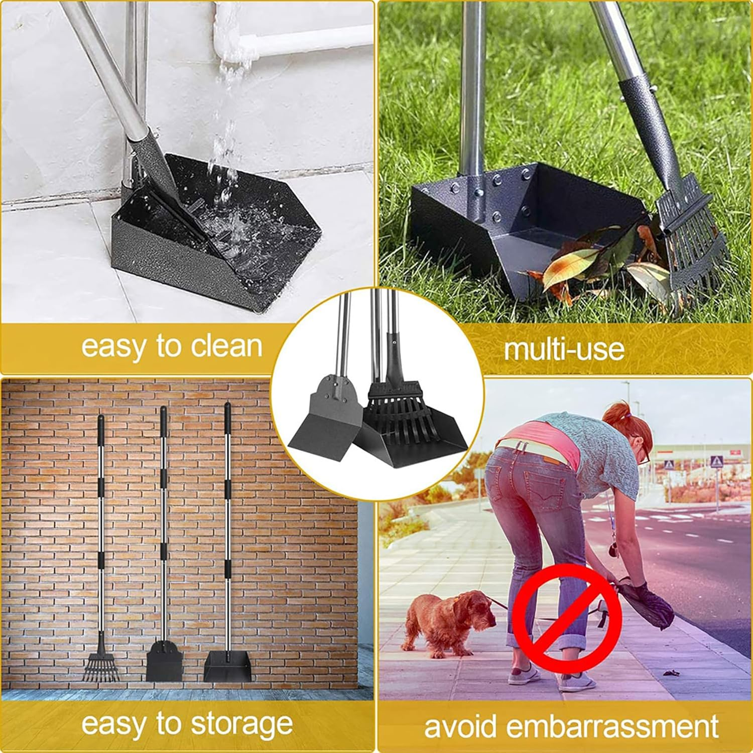 Dog Pooper Scooper, Adjustable Long Handle Poop Scooper with Tray, Rake and Spade, Steel Stainless Poop Scoop for Small Medium Large Dogs and Pet, Waste on Grass, Dirt or Gravel image number 2