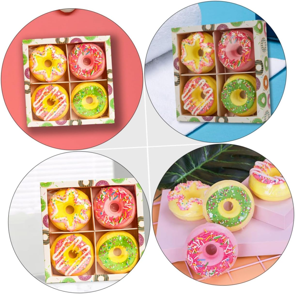 PLAFOPE 4Pcs Essential Oils Spa Balls Moisturizing Hydrating Doughnut Shape Shower Salt Balls Random Style image number 5