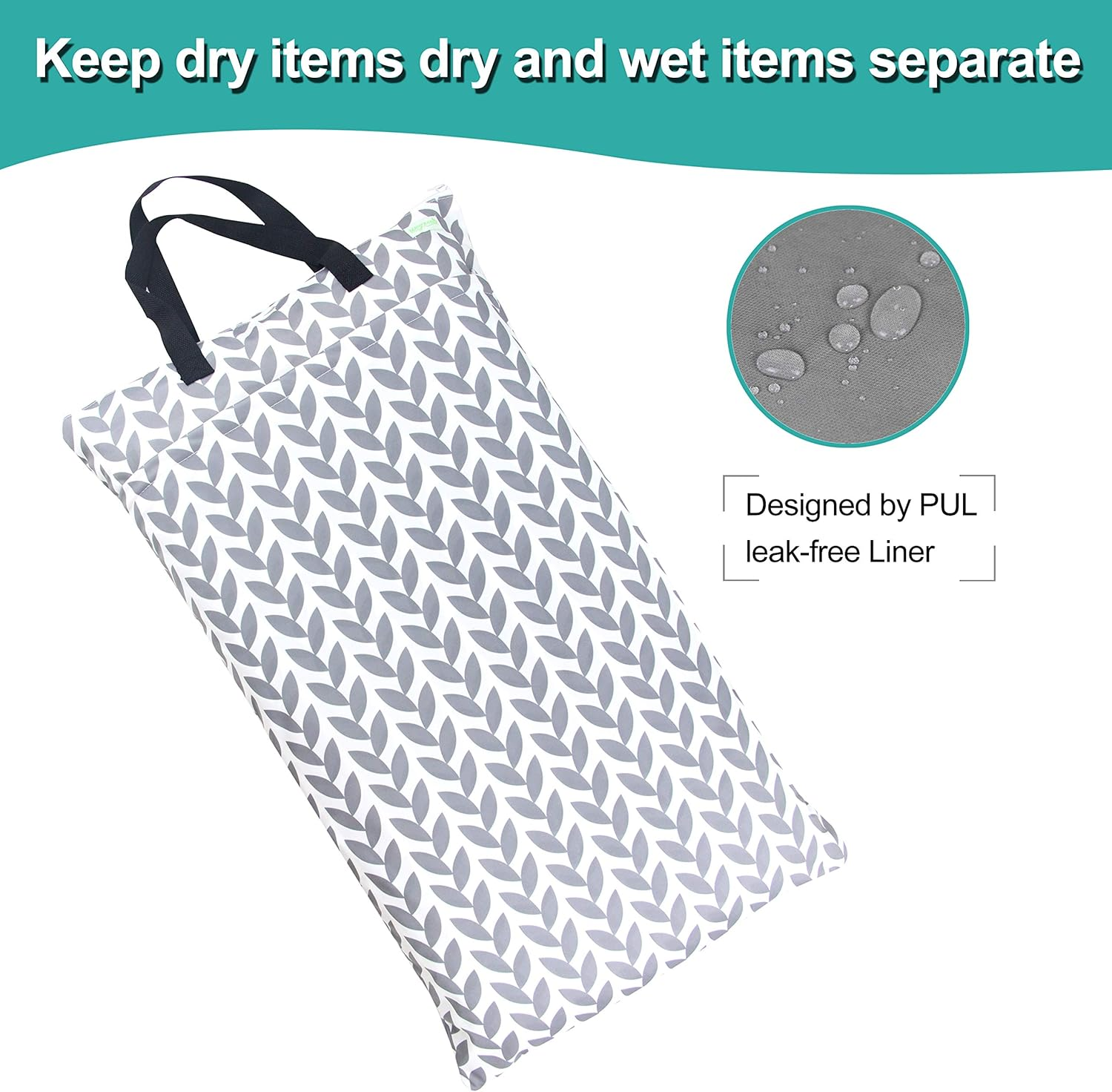 Wegreeco Reusable Hanging Wet Dry Cloth Diaper Bag(2 Pack, Grey Leaf, Grey) image number 2
