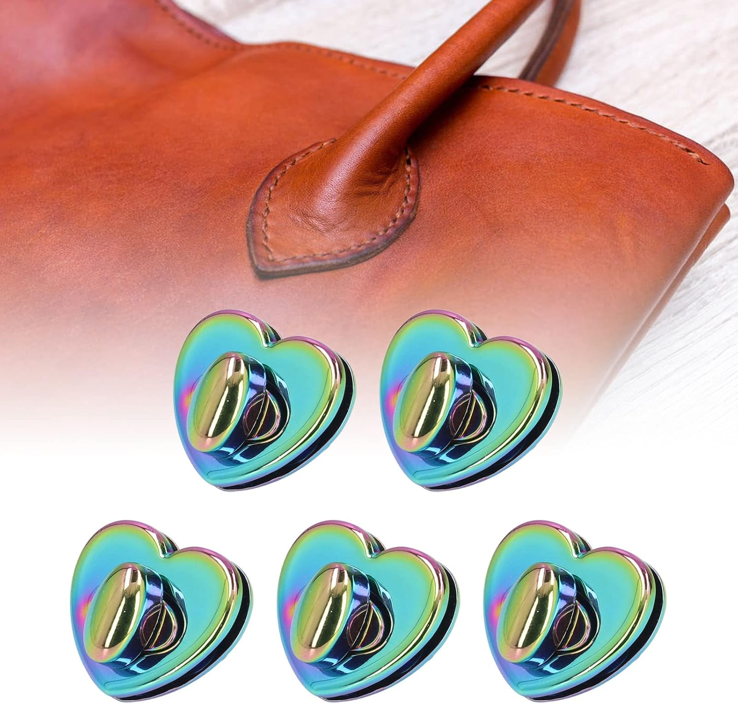 RIZGHWOY Vintage Heart -Metal -Locks Locks Long DIY DIY Wallet Bags, Colorful Hardware for Pocket Accessories [5 Sets] image number 3