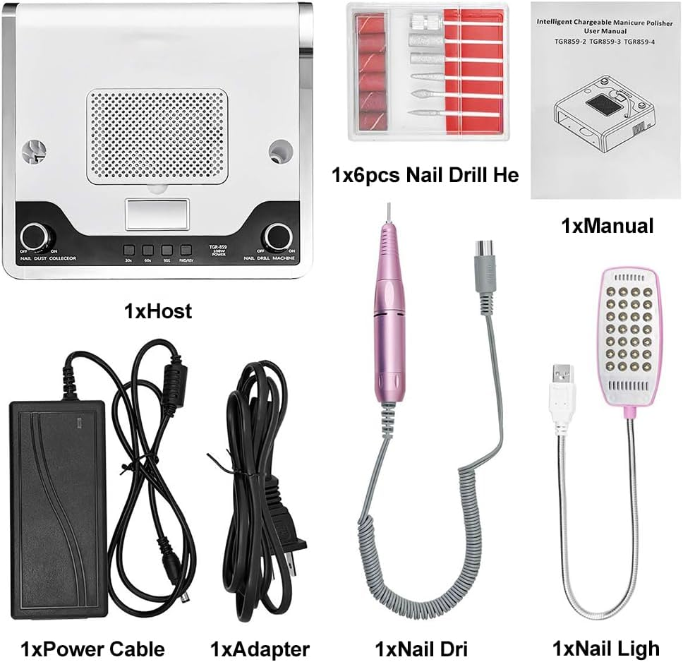 Xoxomeg 4 in 1 Nail Dust Collector, Nail Dryer Vacuum Cleaner with LED Lamp, 35000Rpm/Min, Adjustable Turning Direction, Electric Nail Drill Machine, for Salon & Home image number 2