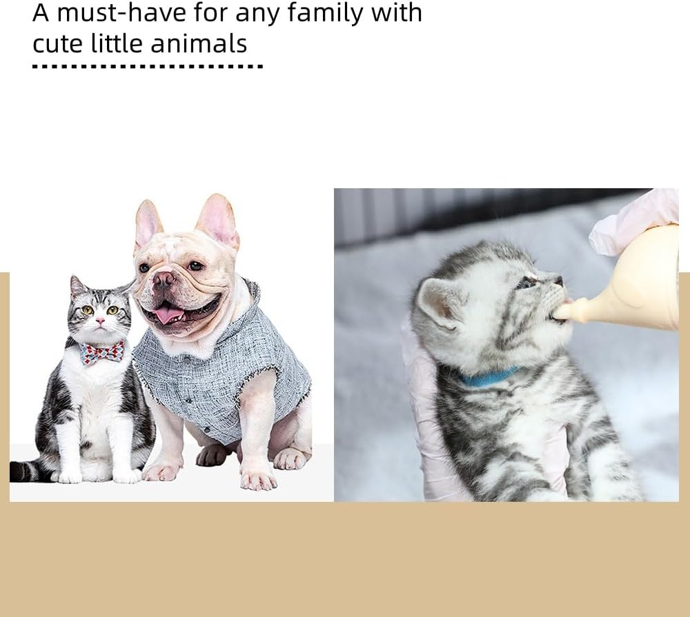 5 Pcs Kitten Bottle Pet Feeding Set Nipple for Kittens Anti-Choking Design for Newborn Kittens Puppies Small Animals Contains 1 Bottle, 2 Nipples, 1 Cleaning Bottle Brush, 1 Feeder (20Ml)