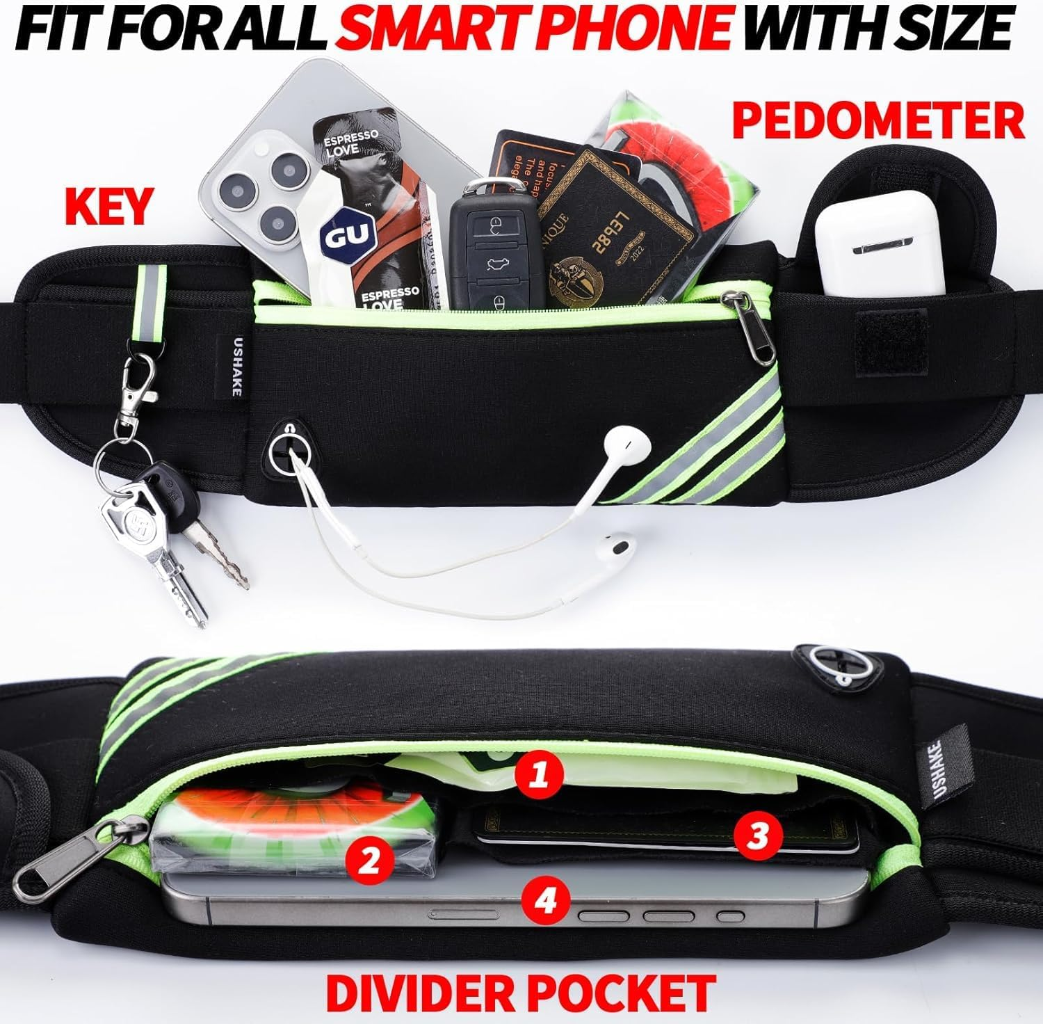 Waterproof Running Belt Water Bottle Waist Pack,Sport Fanny Pack Running Pouch for Men Women Runners Mens Waist Bag,Phone Holder for Iphone 11 Pro Max Xs Xr X 8 7 6 plus in Hybration,Workout,Jogging image number 1