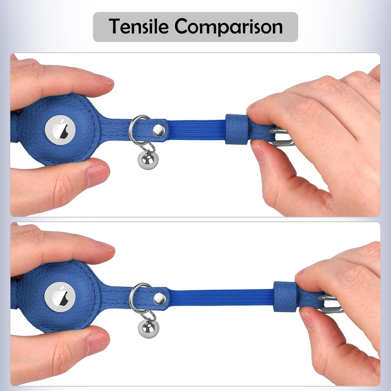 OOPSDOGGY Cat Collar for Airtag Holder, Leather Kitten Collars with Elastic Strap & Bell, Non Breakaway Adjustable Small Pet Collars for Indoor & Outdoor for Boy, Girl (Blue) - Blue image number 4