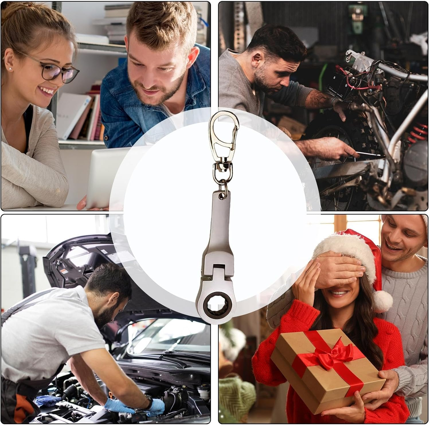 Ratchet Wrench Key Ring | Portable Key Ring with Engraving Wrench Flex | Wrench Key Ring Socket Wrench Mechanic Workshop Accessory - Bright Gray image number 4