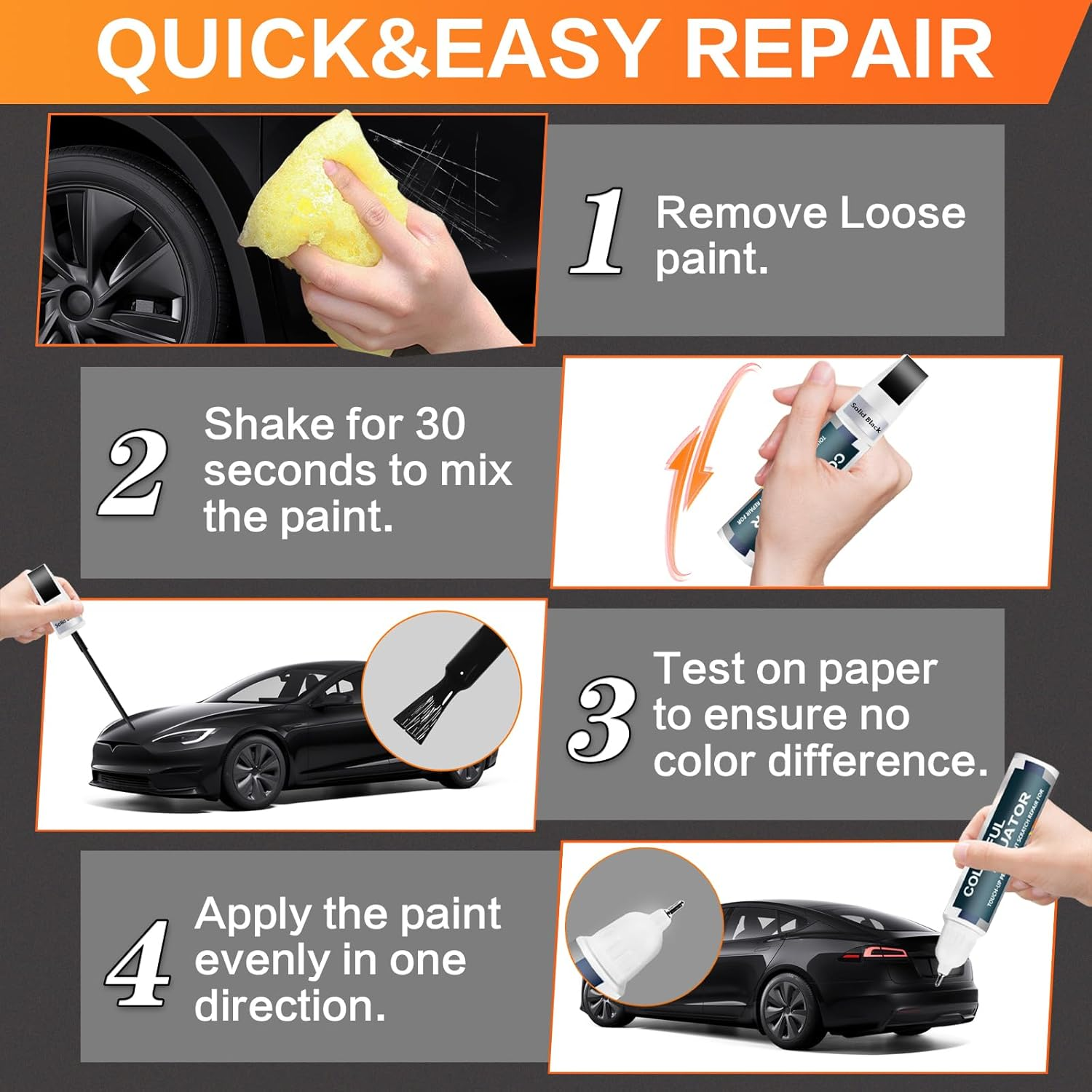 Touch up Paint for Tesla Model Y/3/X/S, Car Paint Pen Scratch Repair Two-In-One Touch up Paint, Premium Car Scratch Remover for Deep Scratches 0.4 Fl Oz (Solid Black) image number 2