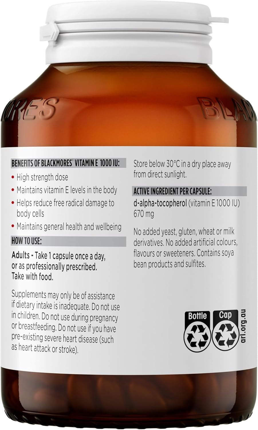 Blackmores Vitamin E 1000IU |Supports Healthy Cholesterol Levels | 100 Capsules image number 3