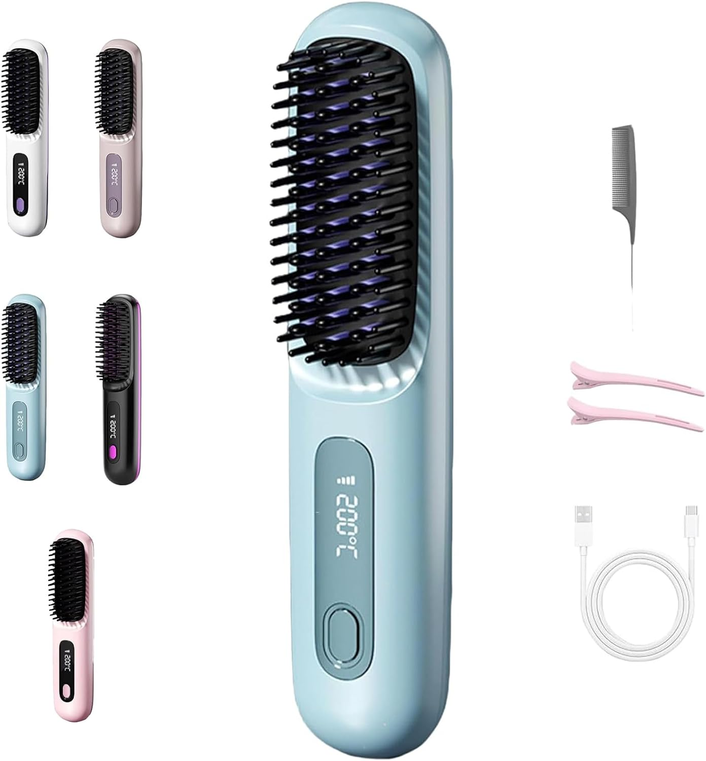 Gobrush Pro 2025, Gobrush Pro Hair Cordless, 2 in 1 for Straightening and Curling, with LED Display, 20S Fast Heat Up, 3 Temperature Settings (Purple)