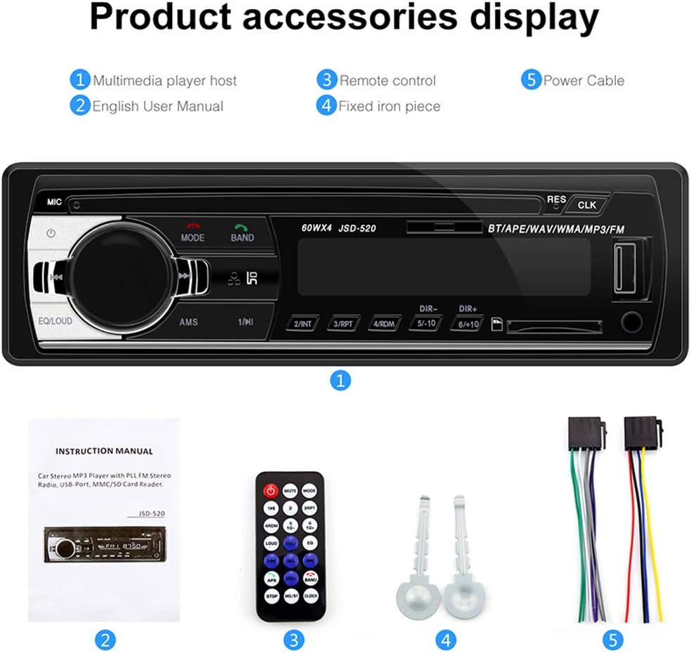 Polarlander Car Radio Audio USB/SD/MP3 Player Receiver Bluetooth Hands-Free with Remote Control Black 1 Din image number 3