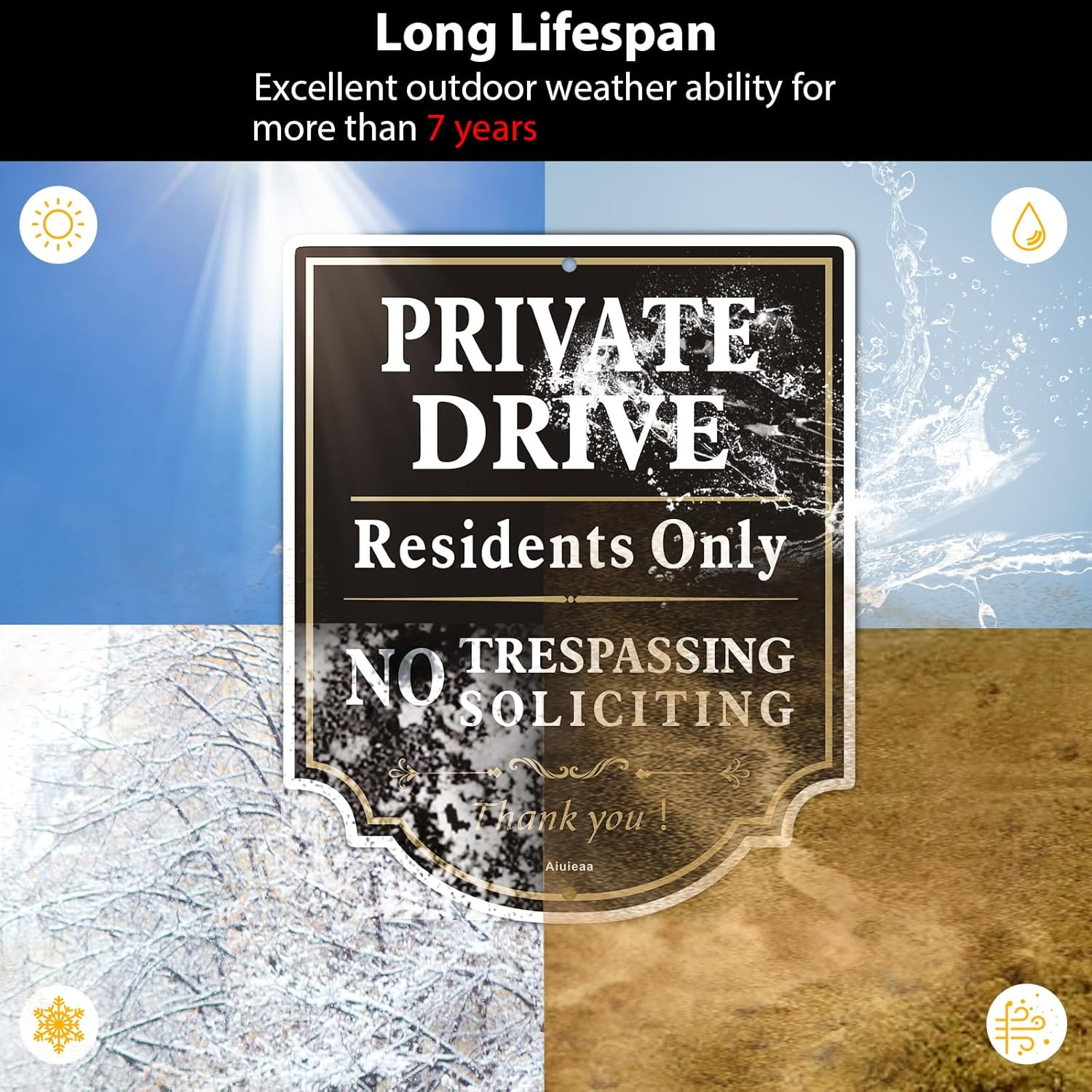 Private Drive No Trespassing Sign, Residents Only Sign, No Soliciting Aluminum Warning Signs, UV Protected and Weatherproof, Easy to Mount, Outdoor Use image number 4