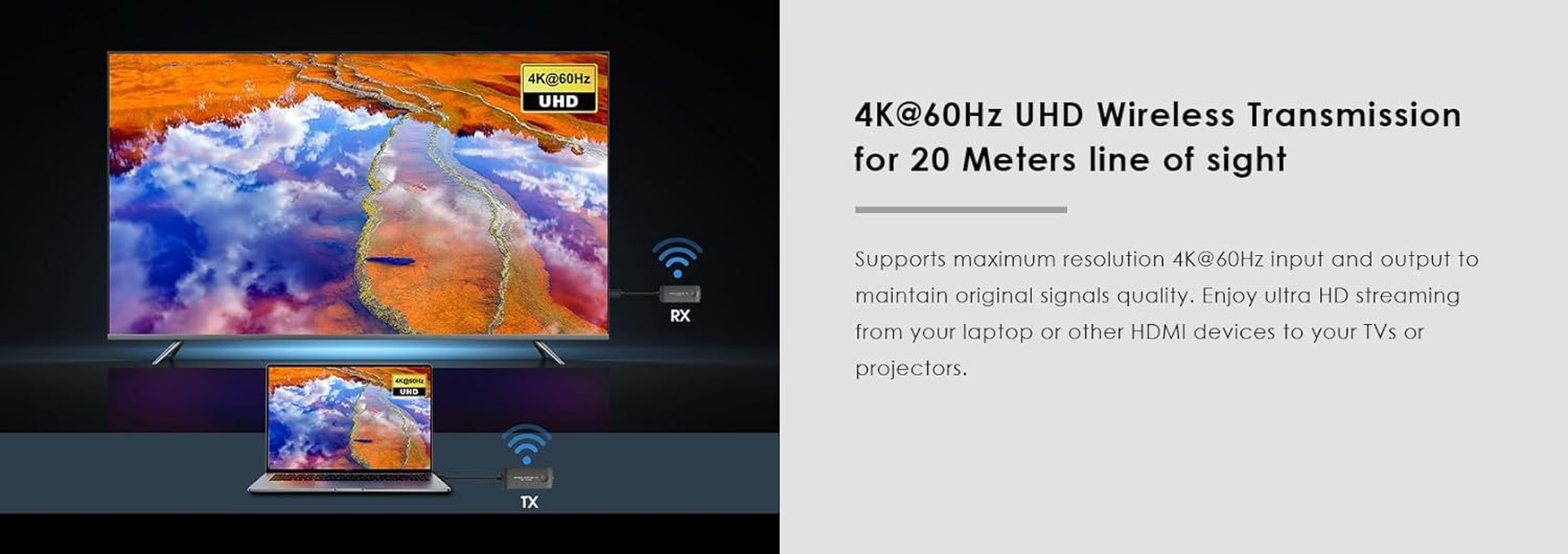 Premiumcord 4K HDMI Mini Wireless Extender to 20 M, UHD 4K 2160P 60Hz, Full HD 1080P, 18Gbps, HDMI2.0, HDCP2.2, Black image number 4