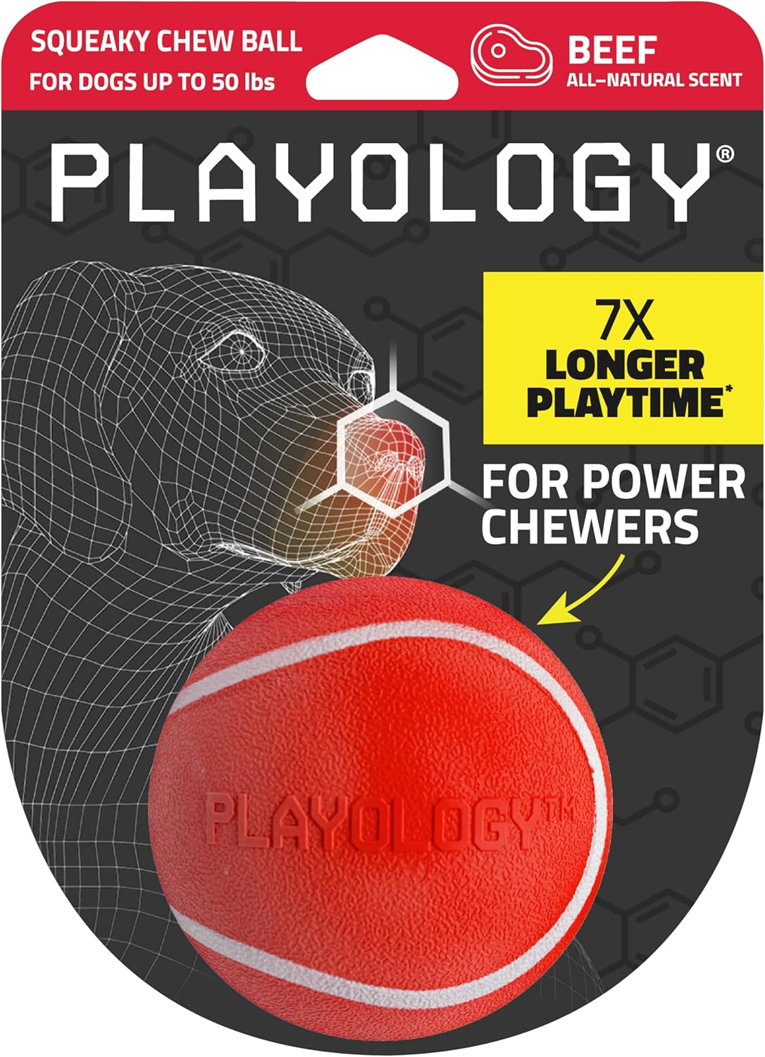 Playology Squeaky Chew Ball for Dogs - Engaging All Natural Beef Scented Dog Toy for Medium/Large Dogs (10Lbs & Up) - Squeak, Bounce, Fetch, and Play!