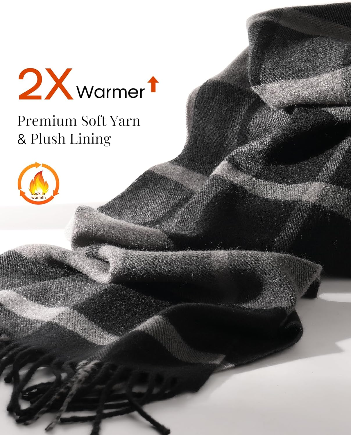 FURTALK Winter Scarf for Men Long Soft Warm Scarves Plaid Tassel Scarf for Men image number 3