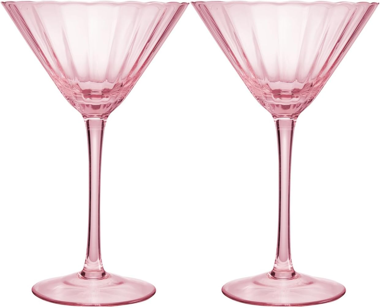Maxwell & Williams Wicked Pink Goes Good with Green Ribbed Martini Glass in Glinda Gift Box, Pink (Set of 2)