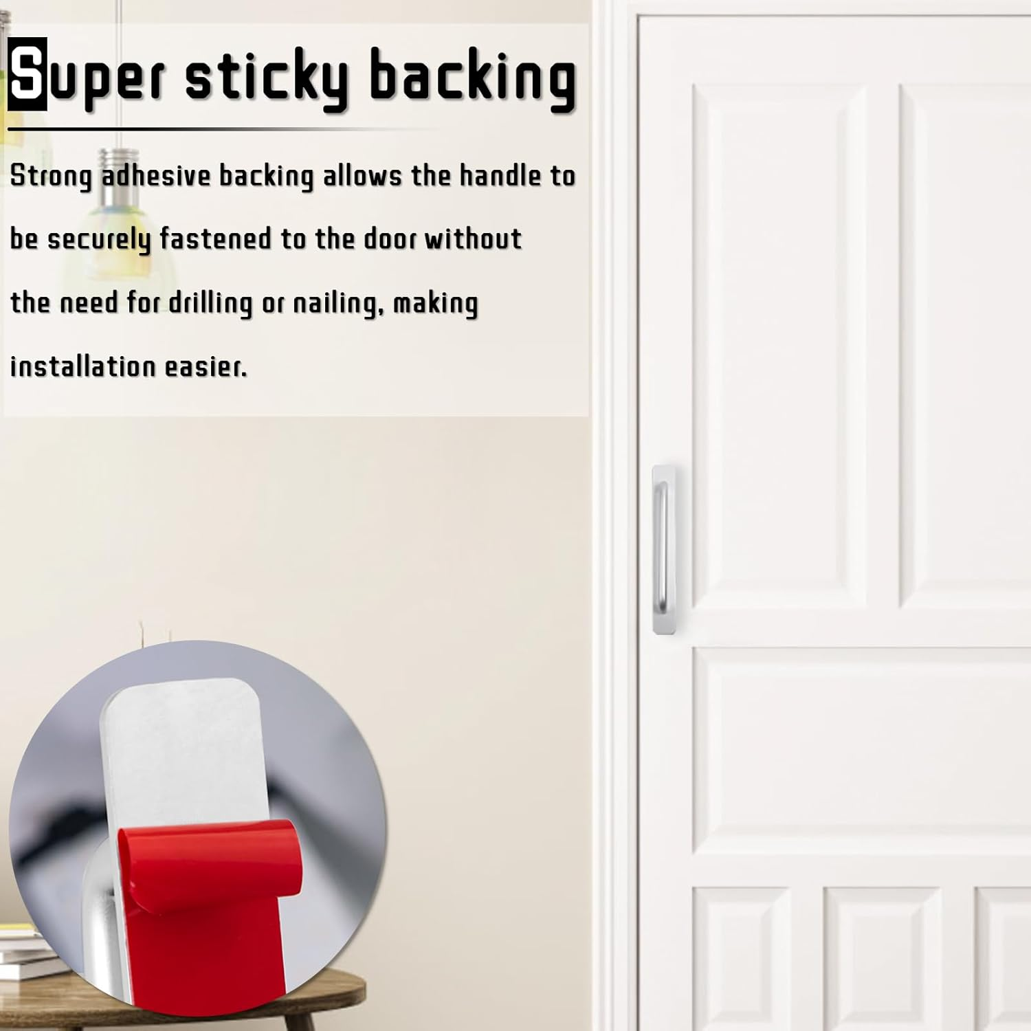 4 PCS Adhesive Cabinet Handles, No Drilling Drawer Pulls, Aluminum Alloy Stick on Door Handles, Window Handles for Kitchen, Cupboard Sliding Closet, Dresser Closet (Silver) image number 3