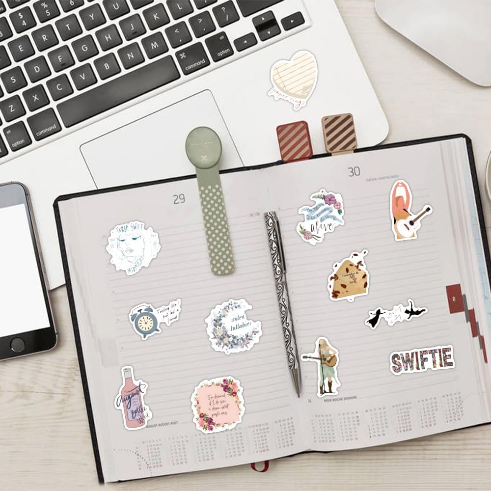 Stickers for Water Bottles Birthday Party Supplies for Girls Party Decorations Party Favors, Tay-Lor Pop Music Stickers, Vinyl Waterproof Sticker for Laptops,Skateboard and Decals (Style-F（55Pcs）) image number 2