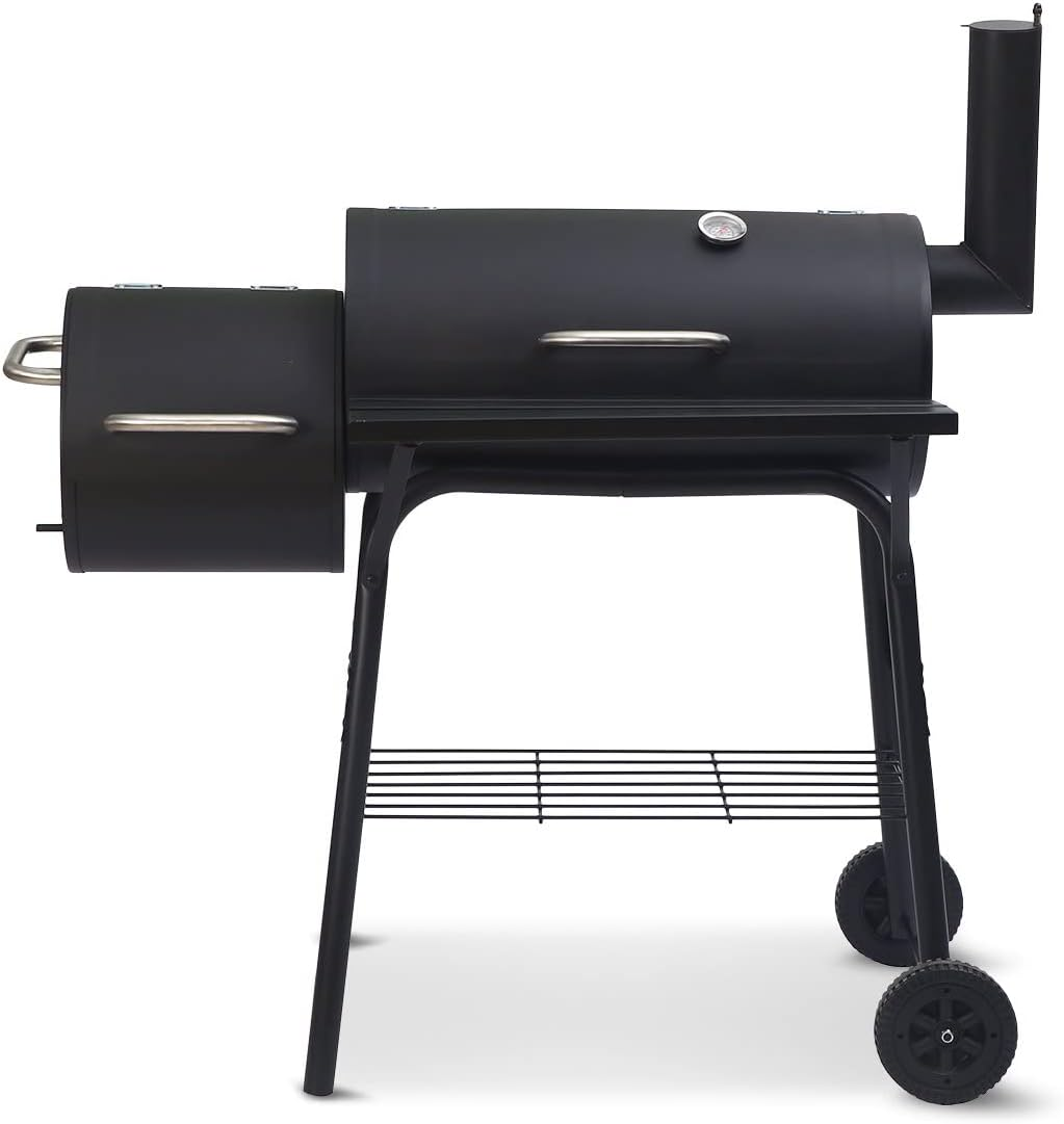 Wallaroo 2-In-1 Portable Barbecue Grill & Offset Smoker with Thermometer & Work Shelf - Heavy-Duty Outdoor BBQ Smoker with Wheels & Charcoal Storage Rack for Camping Hiking Parties & Picnics image number 2