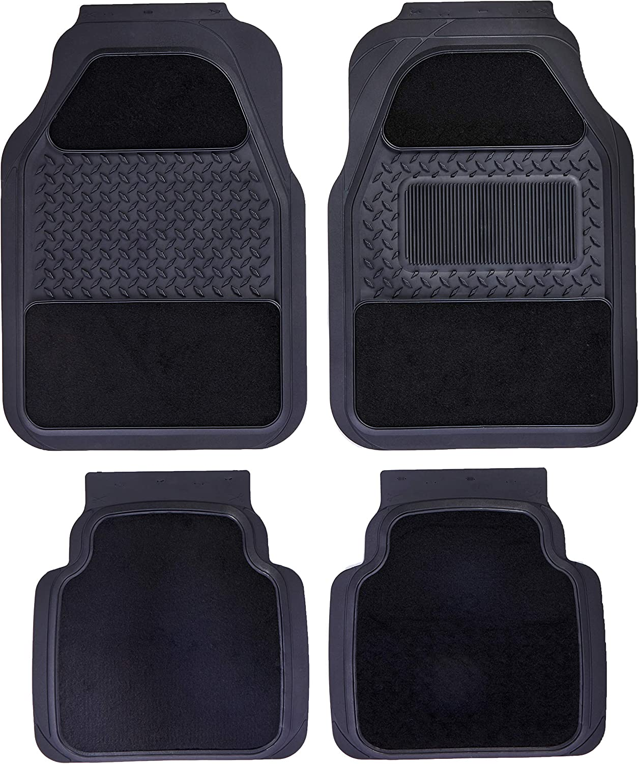 Carfit Monarch Carpet & Rubber Car Floor Mat 4 Piece Set - Black