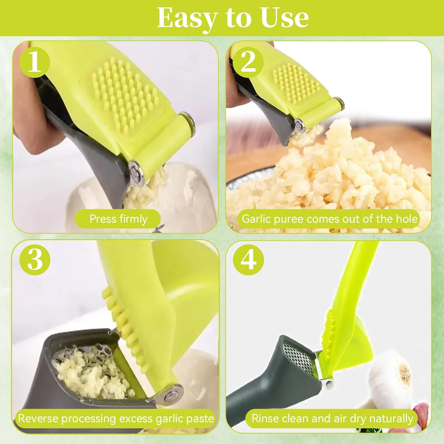 Professional Garlic Press, Rust-Resistant Stainless-Steel Mincer & Crusher, Convenient Efficient Manual Garlic Grinder, Kitchen Gadget for Fresh Ginger & Garlic, Easy-Clean, Dishwasher Safe (2 PCS) image number 6