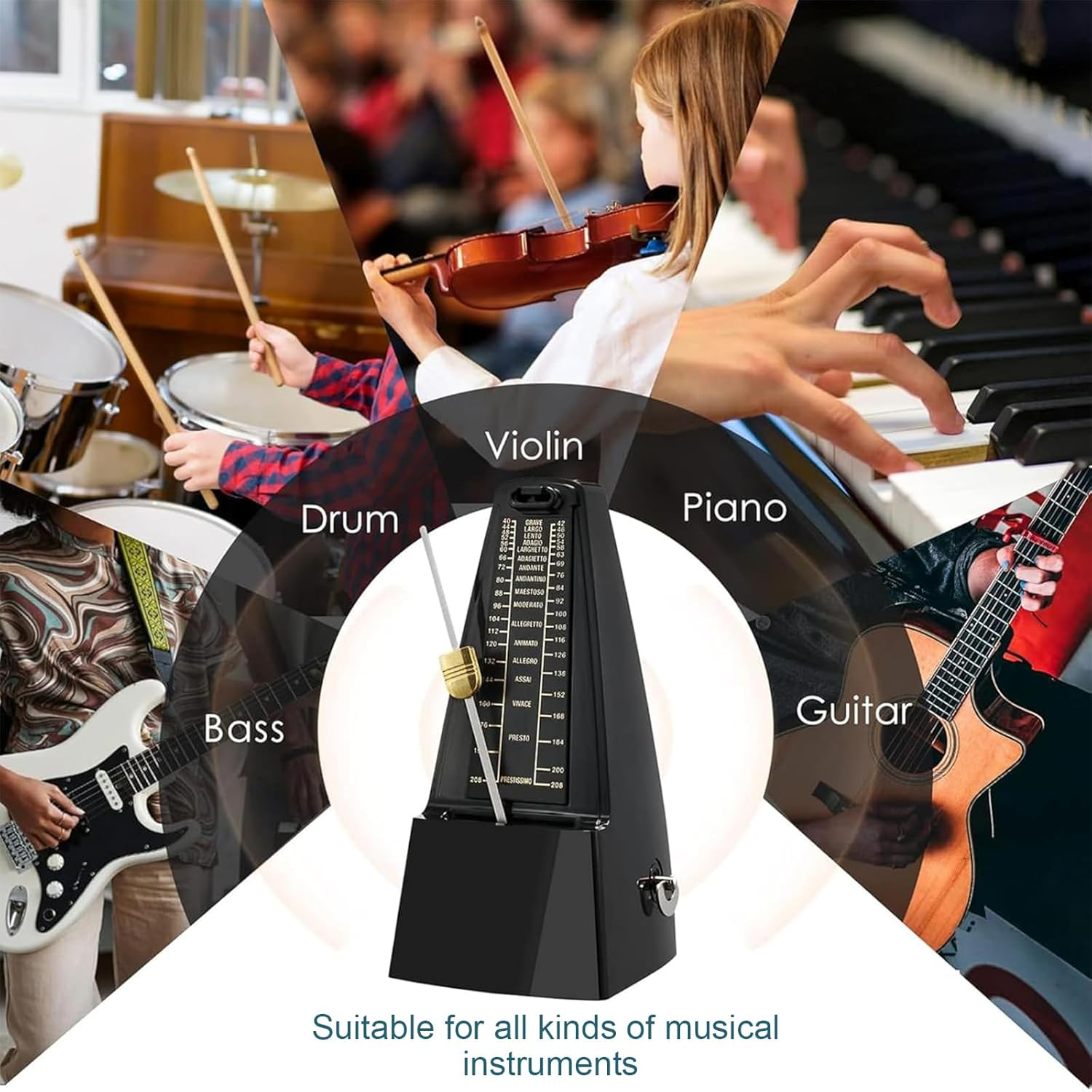 Mechanical Metronome, Universal Metronome for Piano, Guitar, Ukulele, Violin, with Loud Sound, Accurate Track Beat, Tempo for Beginner, Piano Black