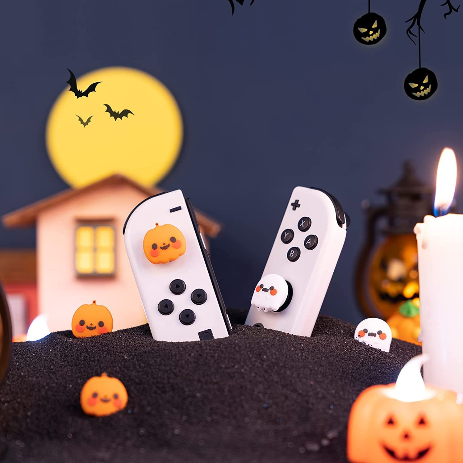 Geekshare Cute Silicone Game Console Thumb Grip Caps, Joystick Cover Compatible with Switch/Oled/Switch Lite,4Pcs - Pumpkin Ghost image number 6