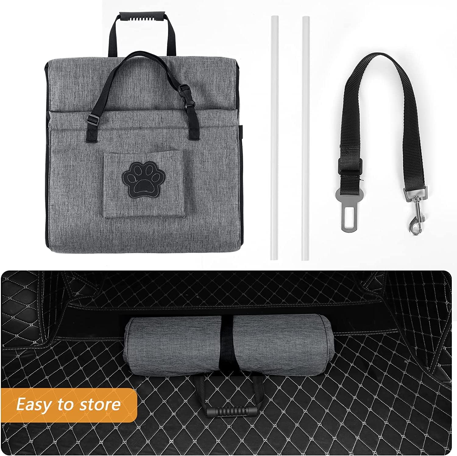 Dog Car Seat for Pet Travel with Waterproof Pad, Half Seat Dog Hammock,Harness Hook, Breathable Mesh, Adjustable Backseat Safety Belt (Gray) (Gray) image number 3