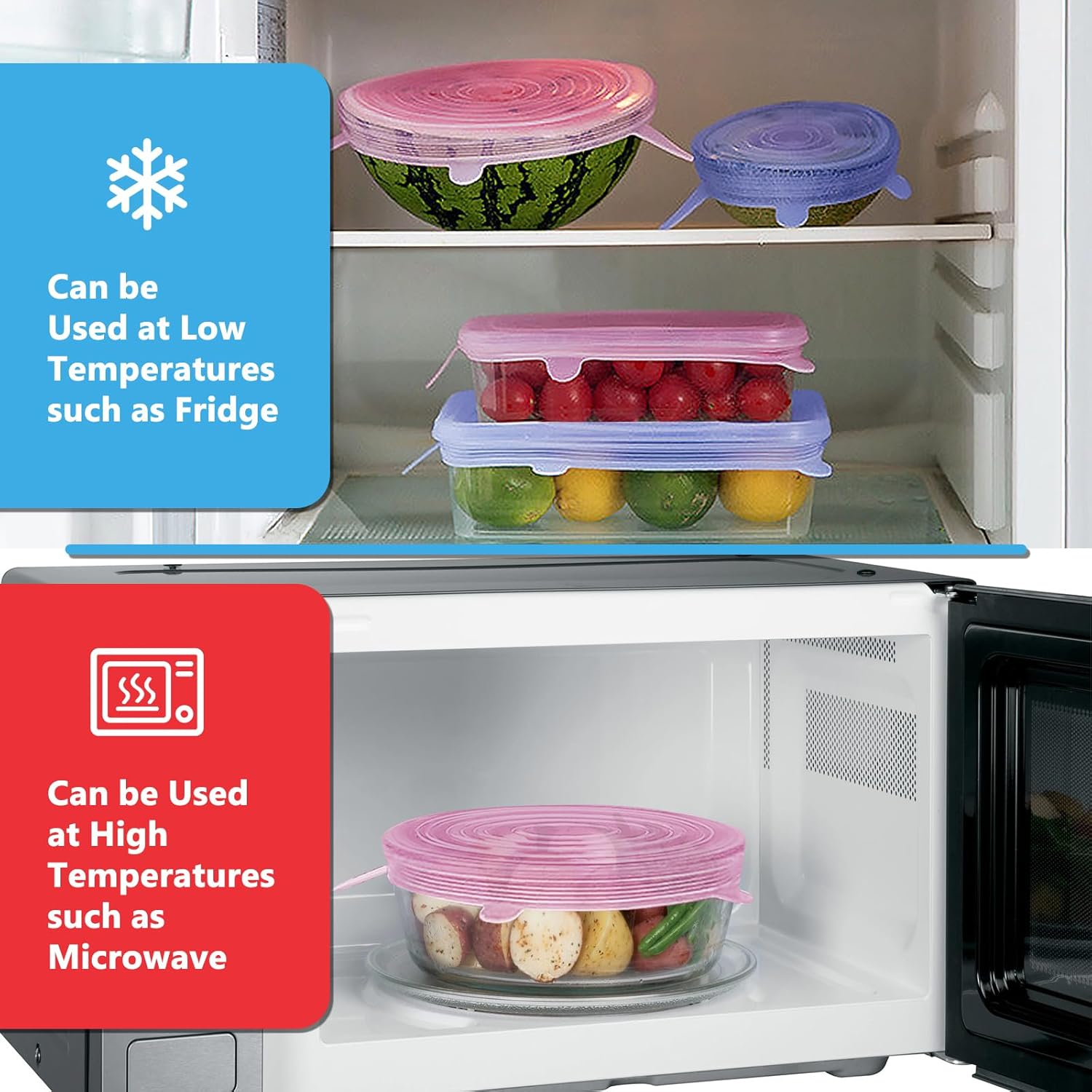 Daily Treasures Reusable Silicone Lids Food Covers Set-12Pcs Silicone Covers for Bowls and Fruit,3Pcs for Cans and 3Pcs Silicone Cup Lids -Food Grade Stretch Lids,Safe in Dishwasher and Fefrigerator image number 4