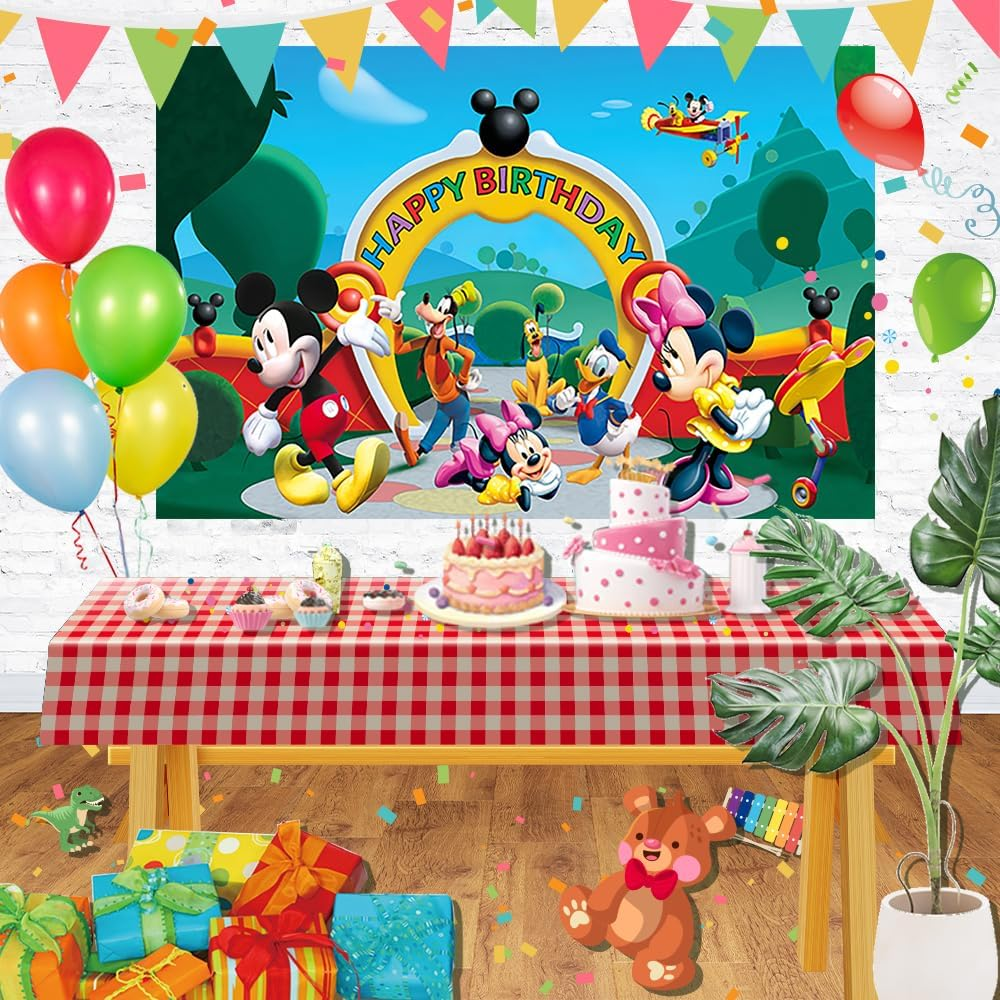 Mickey Mouse Clubhouse Backdrop for Birthday Party Decorations Background for Party Cake Table Decorations Mickey Mouse Clubhouse Theme Banner 5X3Ft image number 1