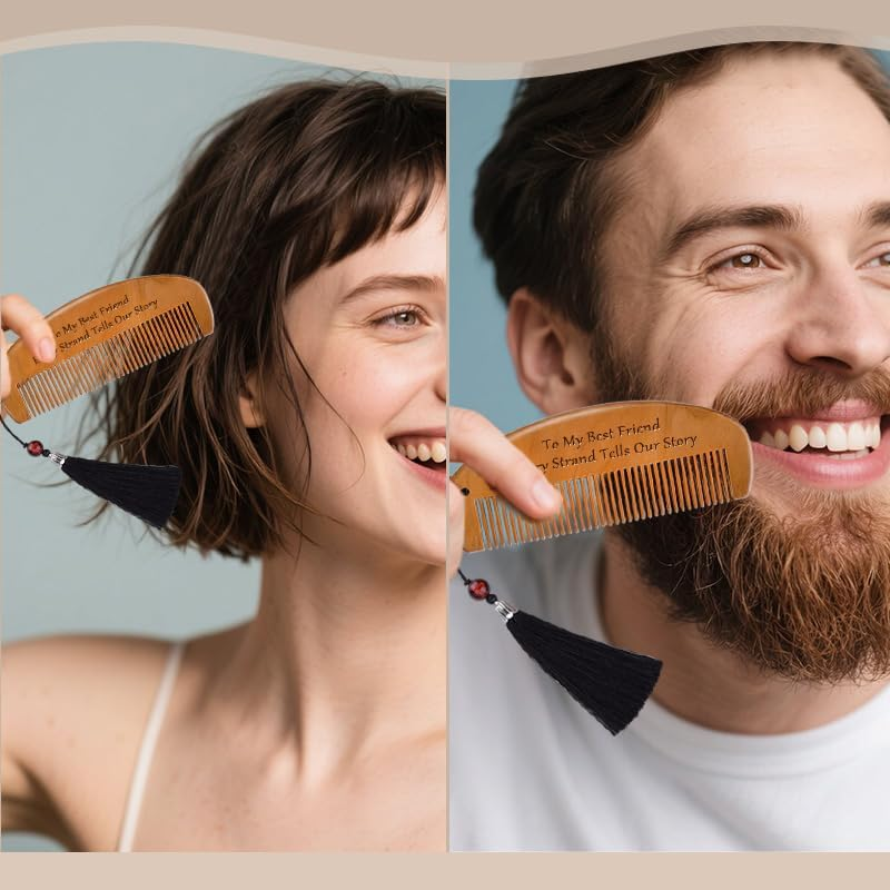 Best Friend Anniversary Birthday Gifts for Women Friends Unique Engraved to My Best Friend Wood Comb Long Distance Friendship Gifts for Christmas Novelty Bestie BFF Graduation Presents image number 5