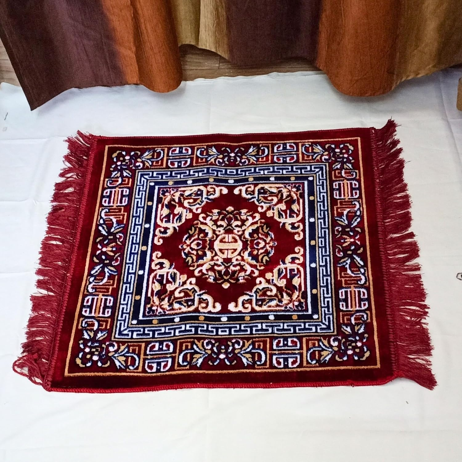 Velvet Pooja Aasan 24" &ndash; Multi-Purpose Prayer Rug for Puja, Meditation, Yoga | Ethnic Design Floor Mat for Home Decor, Sofa, Car Seat, Laptop Cover & More &ndash; 1 Pc Spiritual Mat Carpeth