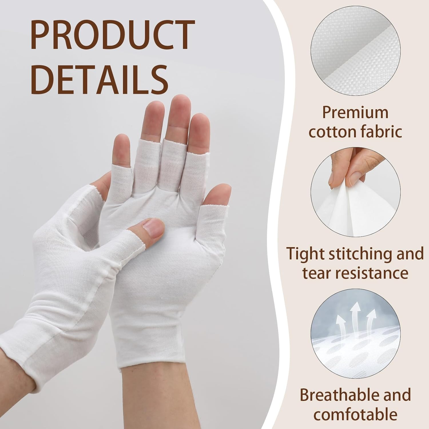 EXEXIUO 3 Pairs of Fingerless Cotton Gloves 100% White Cotton Moisturizing Gloves Cut 5 Fingertips Overnight Hydration Fits Most Dry Hands, Eczema Gloves image number 5