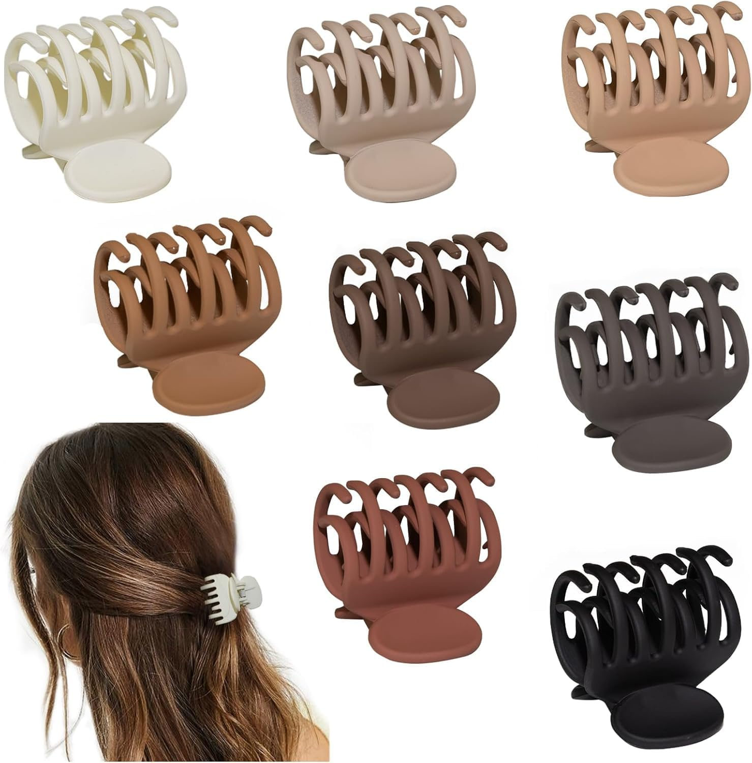 Matte Double Row Teeth Hair Claw Clips for Women, 8PCS Medium-Sized Strong Hold Non-Slip Grip for Thin and Thick Hair - Orevan image number 5
