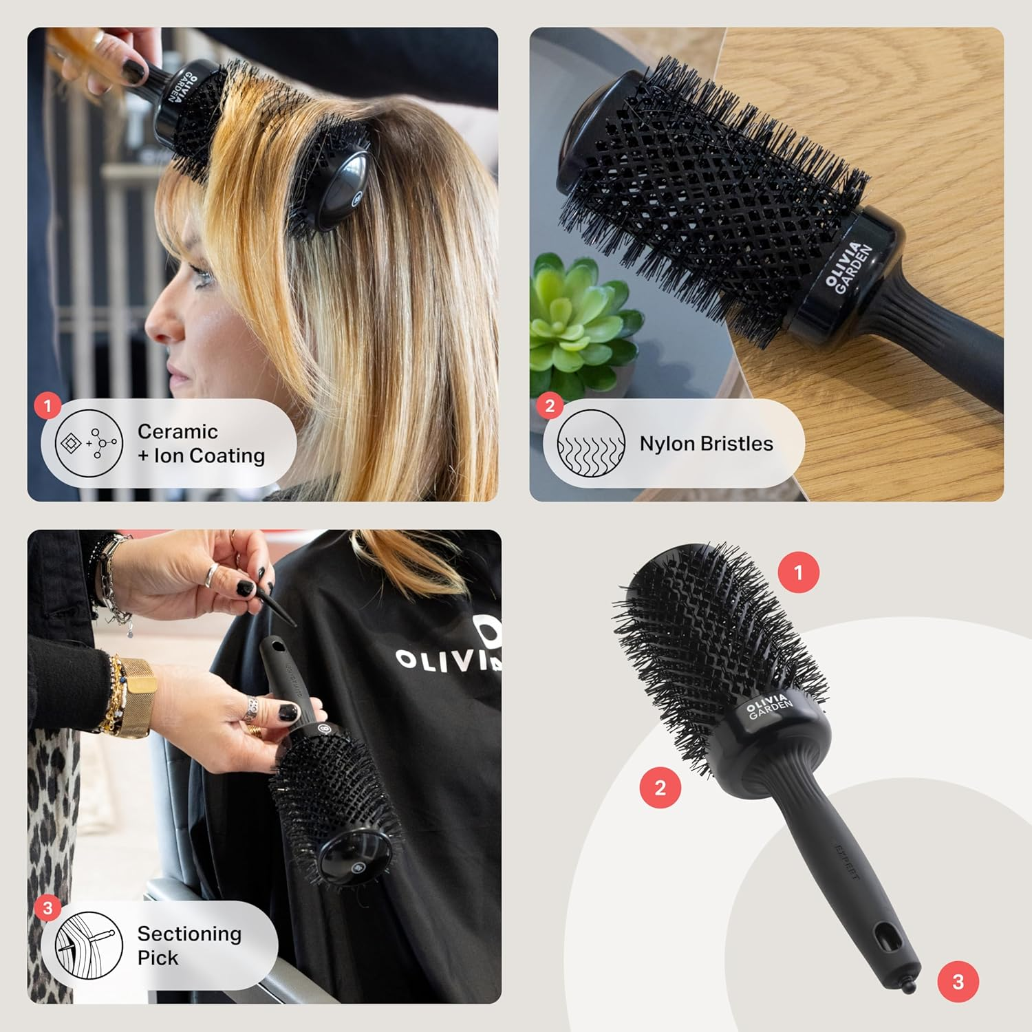 Olivia Garden Expert Blowout Shine &ndash; Black - 55 - Ceramic Coated round Brush for Smooth Blowout, Frizz-Free Hair & Radiant Shine image number 5