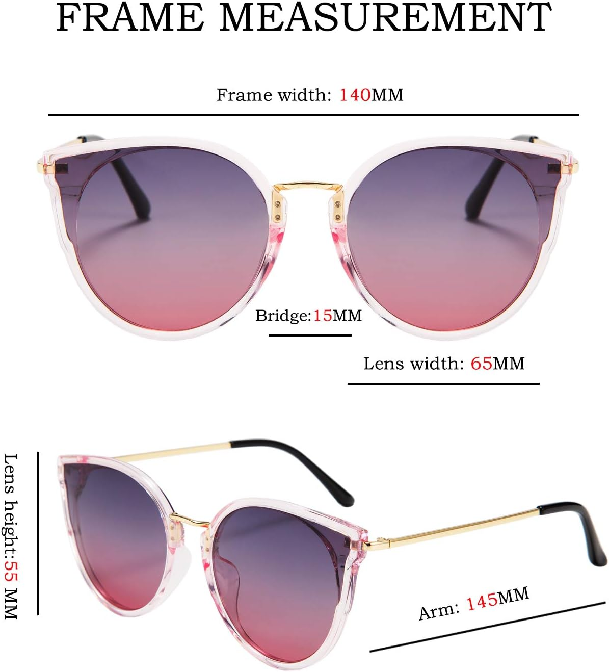 FEISEDY Vintage Polarized Cat Eye Sunglasses for Women Oversized round Sunglasses anti Glare B7000 image number 5