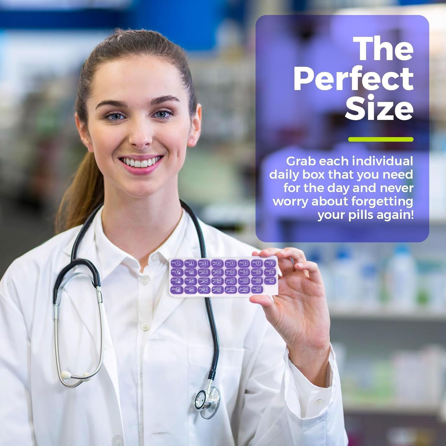 Monthly Pill Organizer - 31 Day Pill Organizer with Large Removable Medication Pods, Portable Pill Case Box and Holder for Daily Medicine and Vitamins for Travel, Purple image number 4