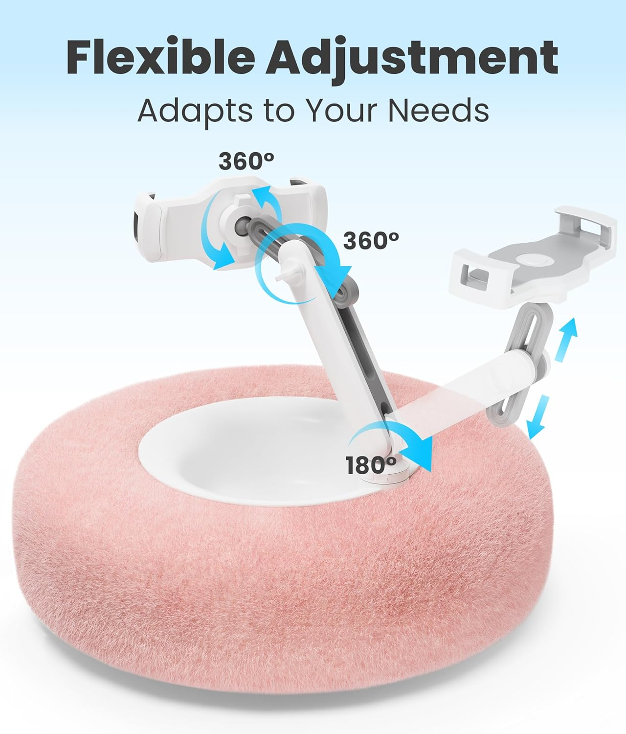 Tablet Pillow Stand with Kindle Page Turner for Reading in Bed, 360&deg;Adjustable Ipad Holder with Snack Bowl, Compatible with 4.7''-13''Kindle Accessories/Paperwhite/Ipad/Iphone/Samsung, Pink image number 3