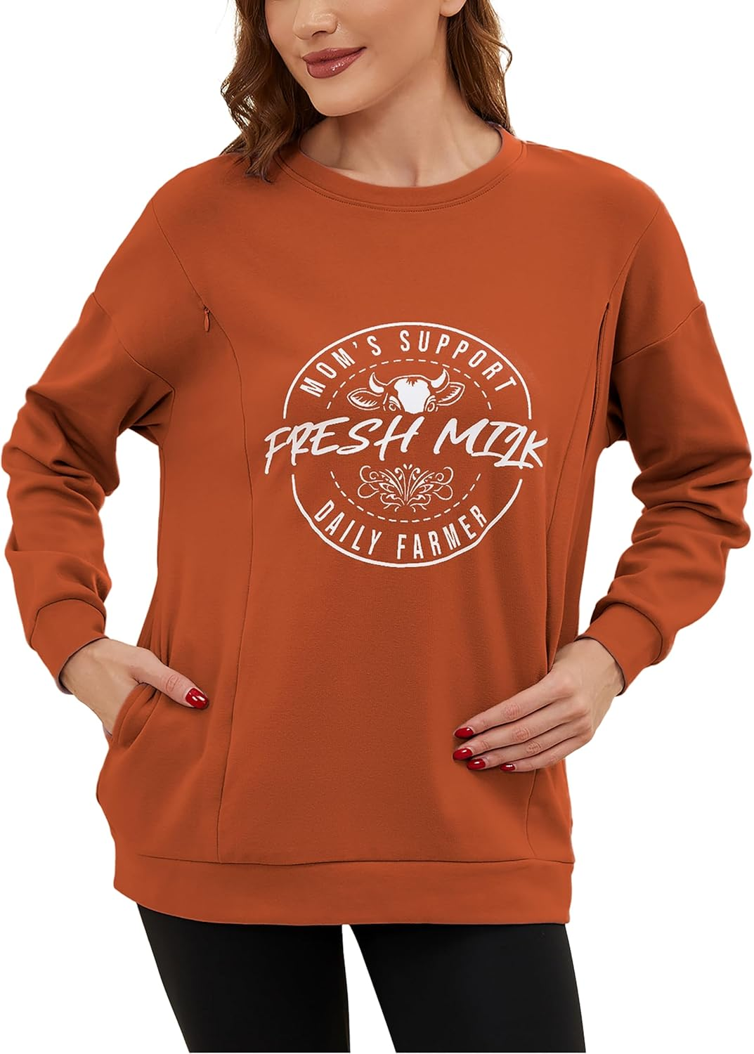 Liu & Qu Women'S Oversized Maternity Nursing Sweatshirt with Hidden Zippers Pullover Long Sleeve Breastfeeding Shirts